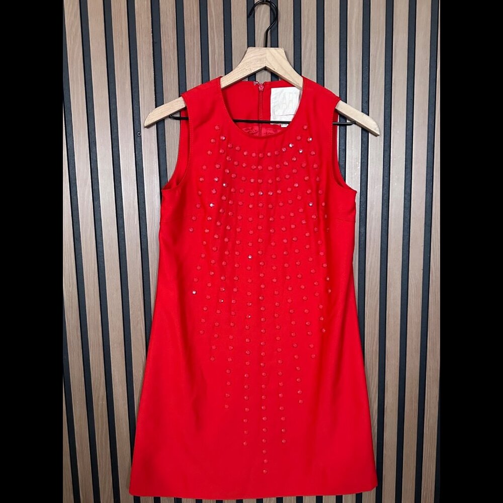 Karta Shift Dress Small Womens Red Stone Embellished Sleeveless Mini